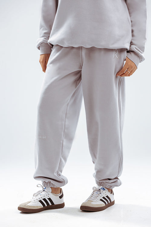 Loose Drawstring pants & Chill Sleeve T-shirt Silver Set