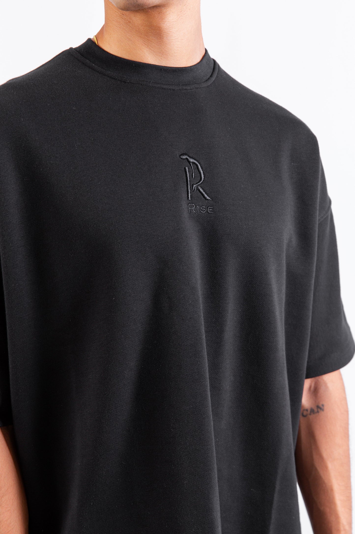 Loose Drawstring Sweatpants & Chill Sleeve T-shirt Black Set