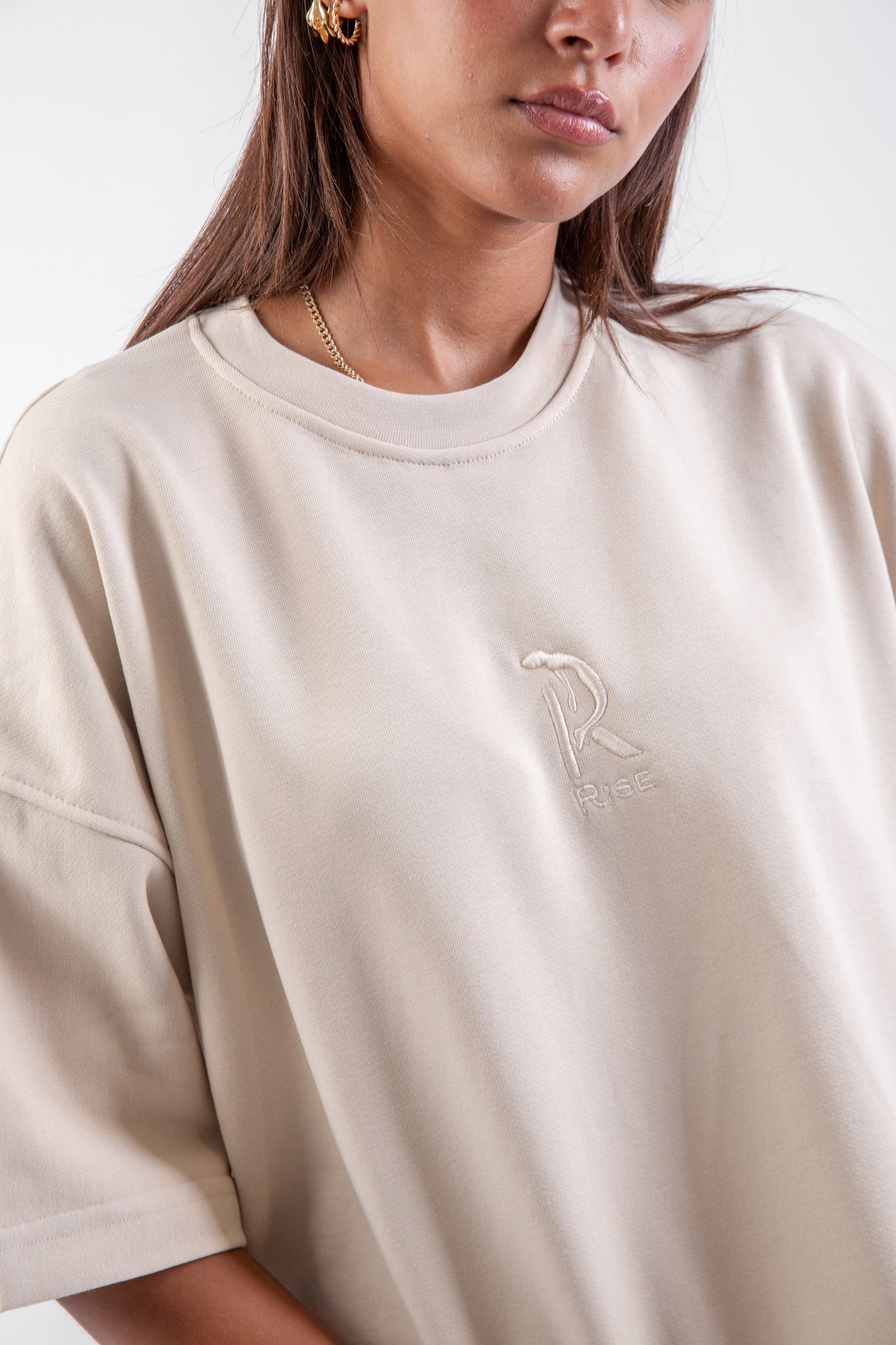 Droopy Pants & Chill Sleeve T-shirt Beige Set