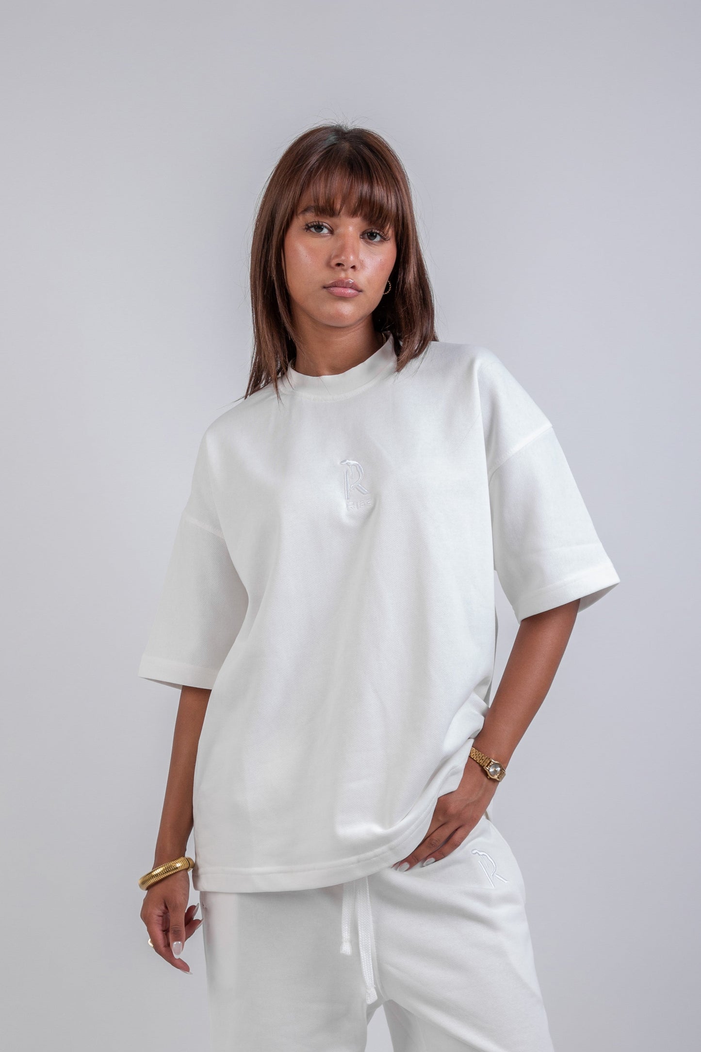 Loose Drawstring Sweatpants & Chill Sleeve T-shirt White Set