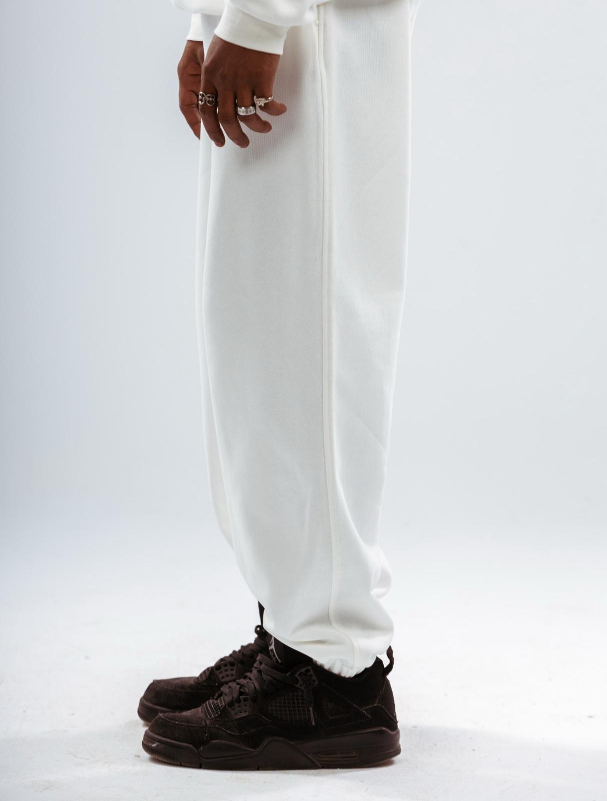 Loose Drawstring Sweatpants & Chill Sleeve T-shirt White Set
